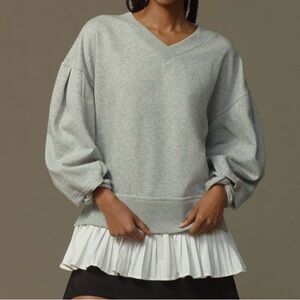 Maeve Gray Sweatshirt with White Pleated Hem